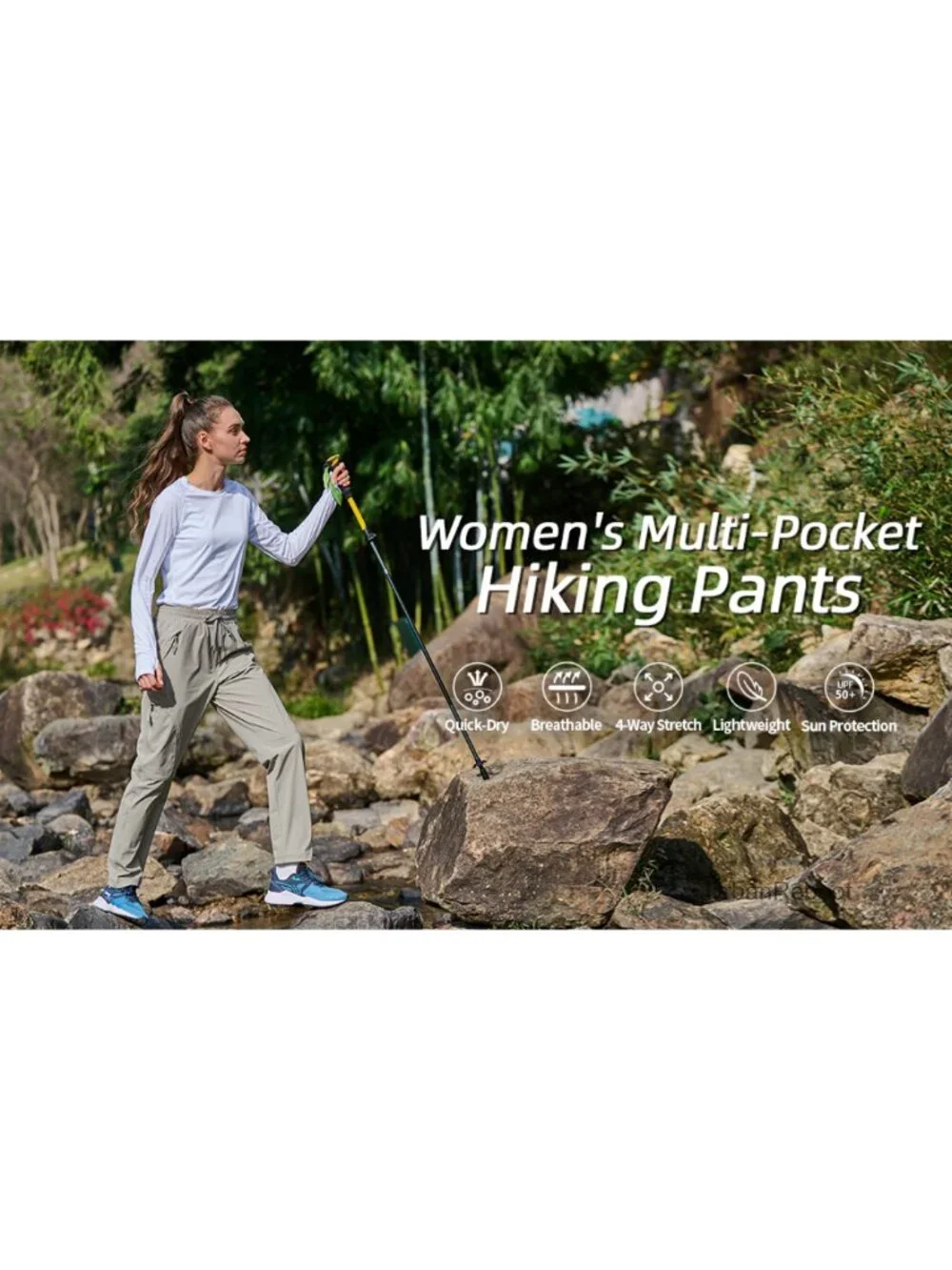 Women's Hiking Pants Quick Dry Lightweight Cargo Pants UPF 50 Water Resistant_6